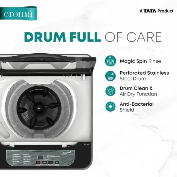 Croma 7 kg 5 Star Fully Automatic Top Load Washing Machine ( Air Dry Function, Grey)