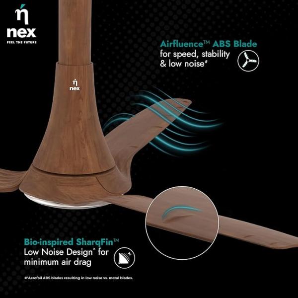 NNEX Dryft A90 Bldc 1200 Mm 5 stars Rated Premium Ceiling Fan With Remote Control 20%* Higher Air Thrust Airfluence Abs Blade For Low Noise 2-Yr Warranty Free Installation Walnut