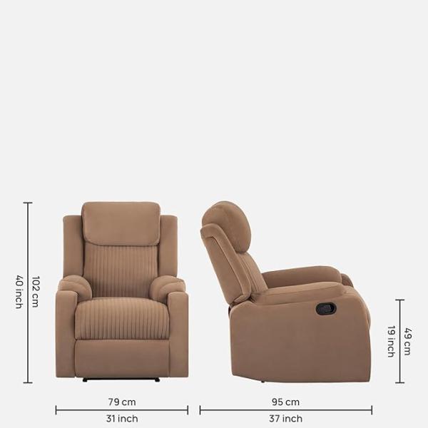 Sleepyhead RX6 - Single Seater Suede Fabric Recliner (Mocha Brown) |3 Modes of Comfort |High Back Rest for Extra Neck & Lumbar Support | Premium Pocket Springs for Plush Feeling