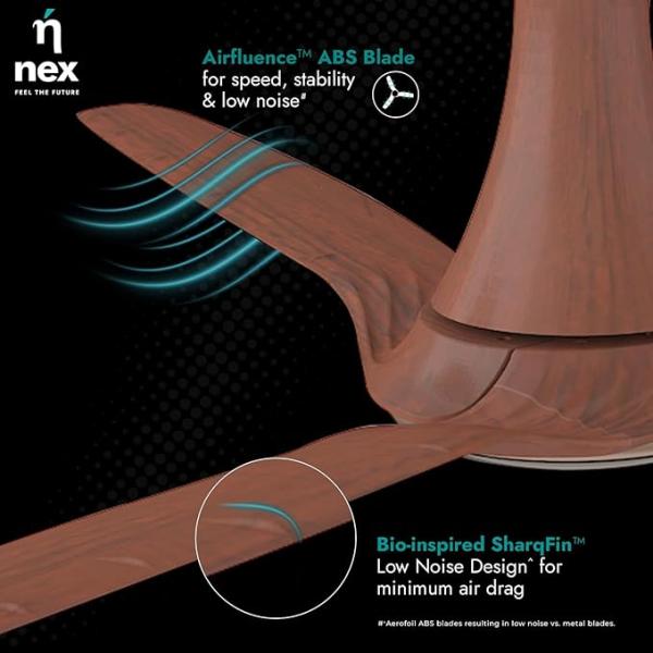 NNEX Dryft A90 Bldc 1200 Mm 5 stars Rated Premium Ceiling Fan With Remote Control 20%* Higher Air Thrust Airfluence Abs Blade For Low Noise 2-Yr Warranty Free Installation Walnut